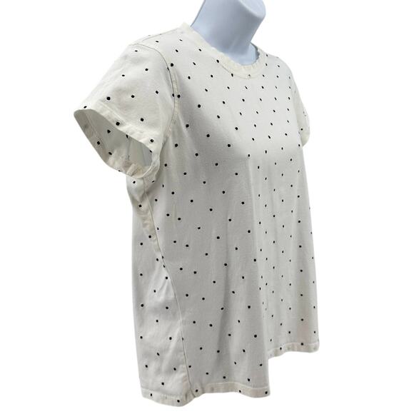 G Flex Top WMNS L White Black Polka Dot Pullover Short Sleeve Crew Neck Stretch - Picture 2 of 6